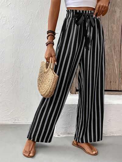 Striped High Waist Wide Leg Pants -- 