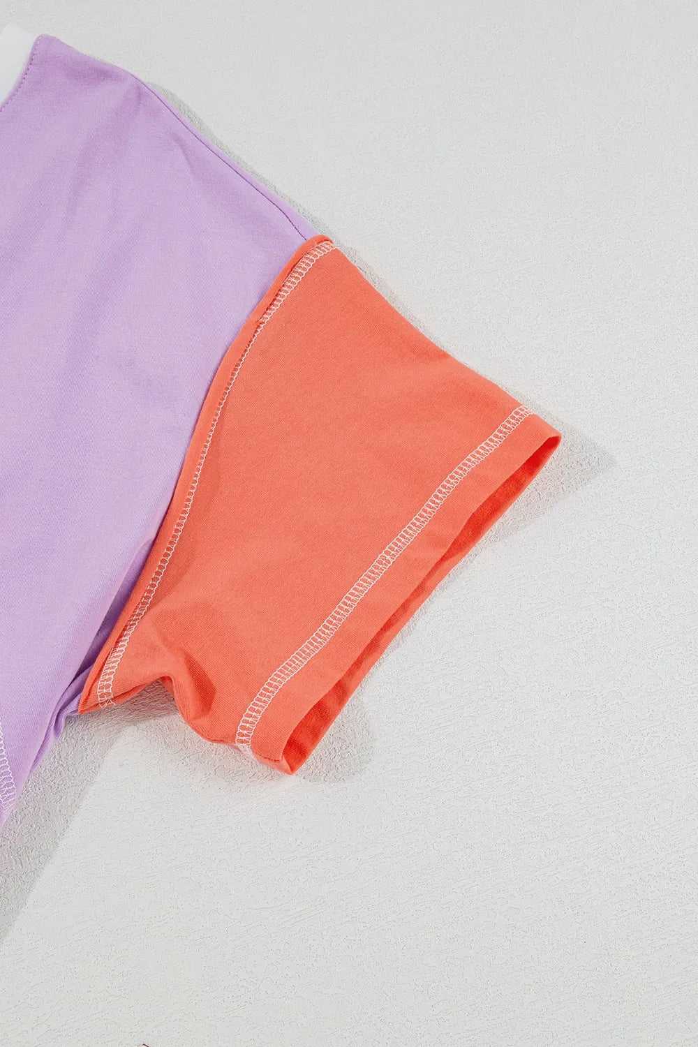Color Block Patchwork V Neck Exposed Seam High Low T Shirt