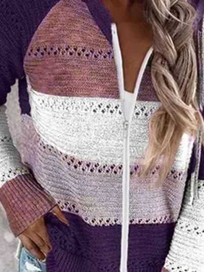 Color Block Drawstring Hooded Sweater