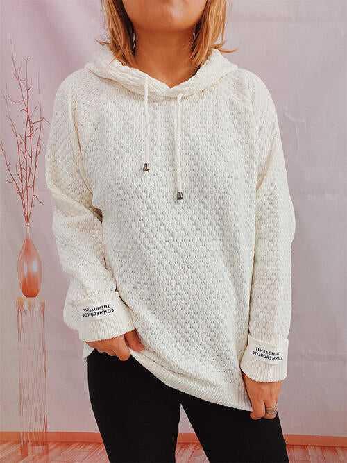 Drawstring Long Sleeve Hooded Sweater -- 