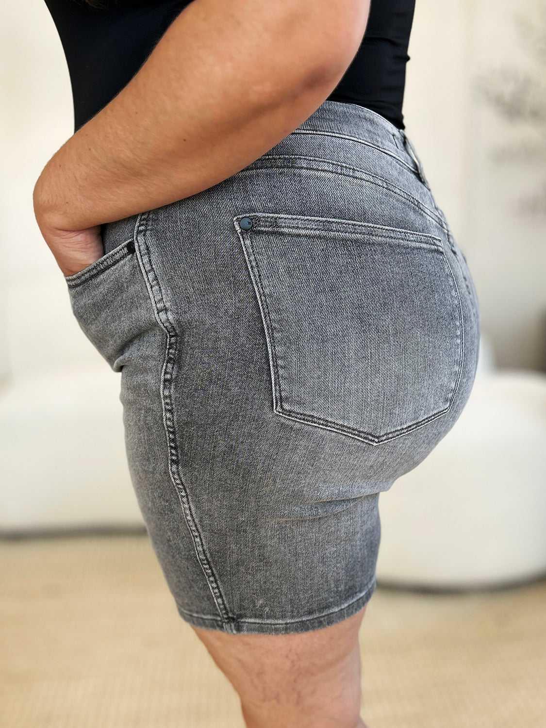Judy Blue Full Size High Waist Washed Denim Shorts -- 