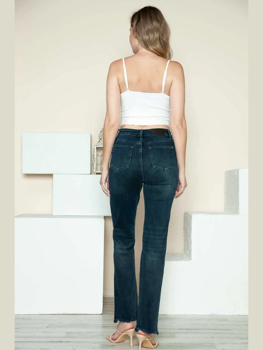 Judy Blue Full Size Button Fly Hem Destroy Straight Jeans -- 