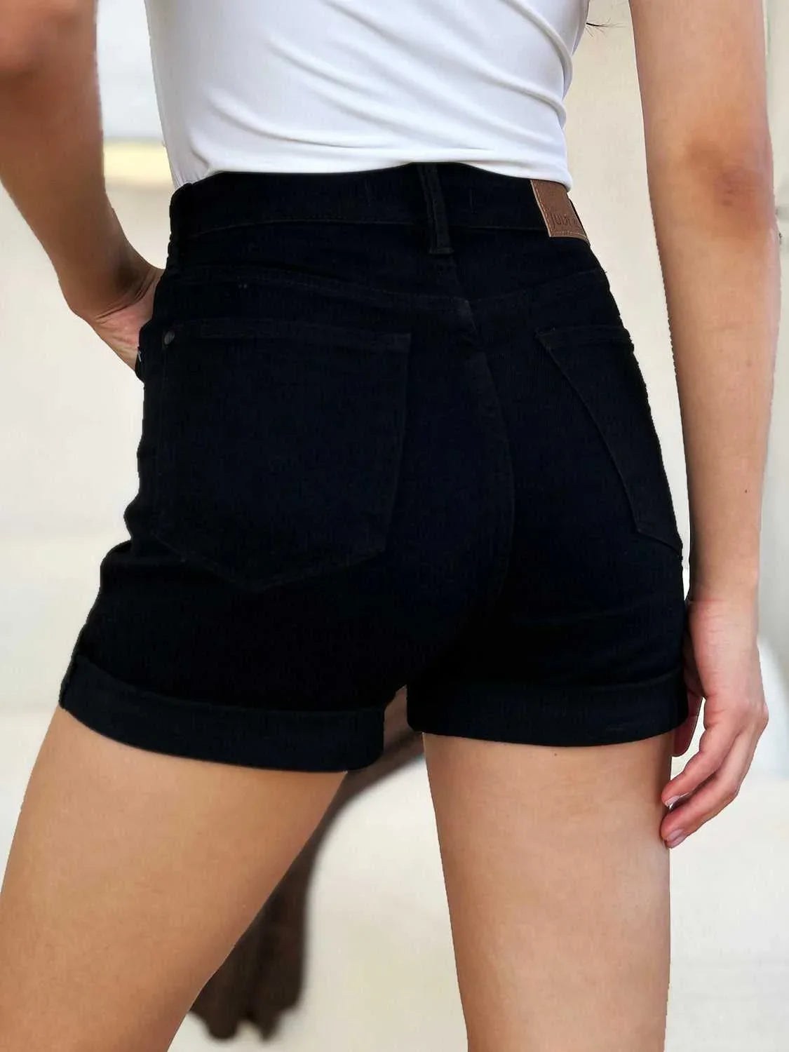 Judy Blue Full Size High Waist Tummy Control Cuffed Denim Shorts -- 