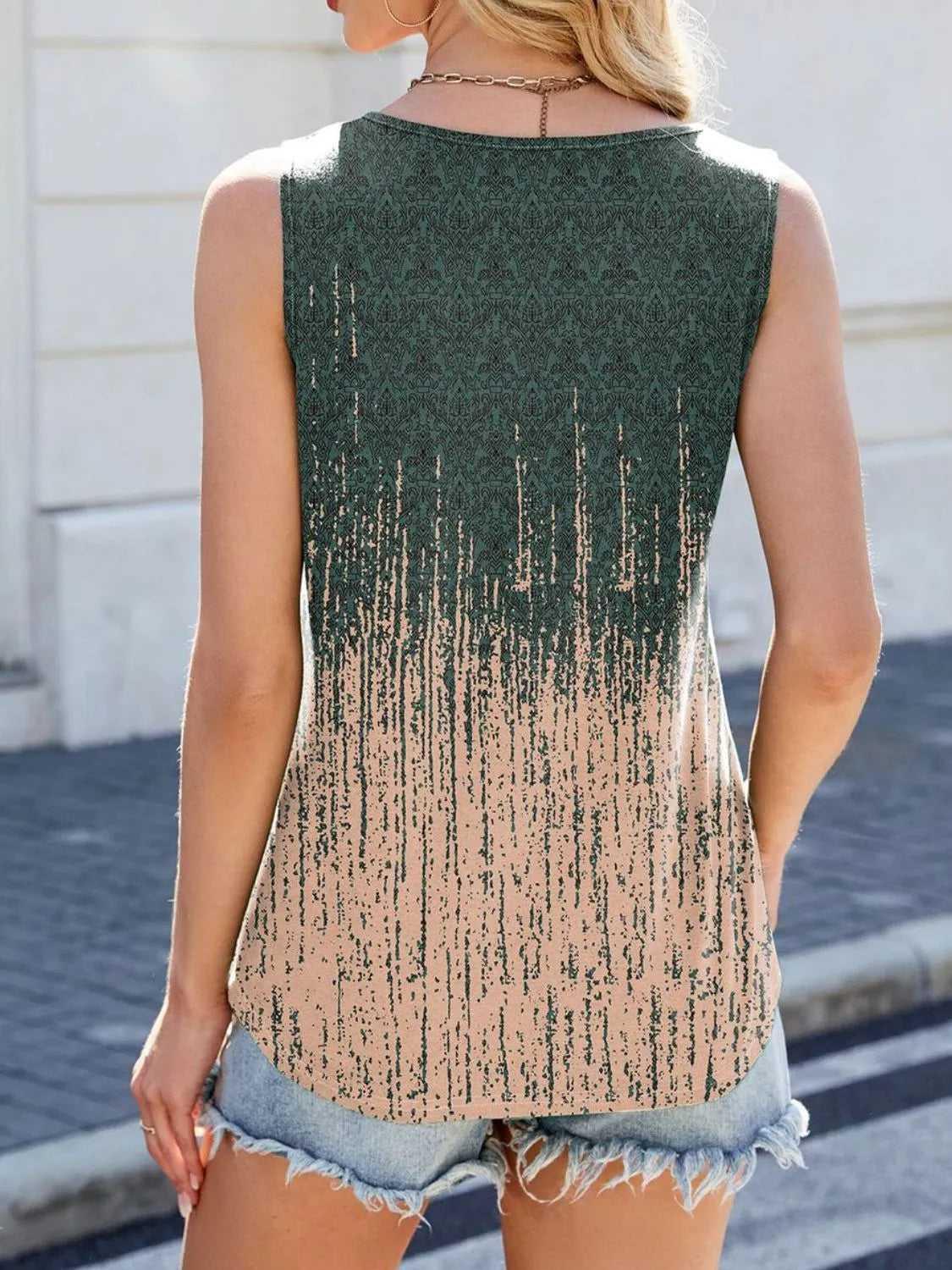 Printed Scoop Neck Wide Strap Tank -- 