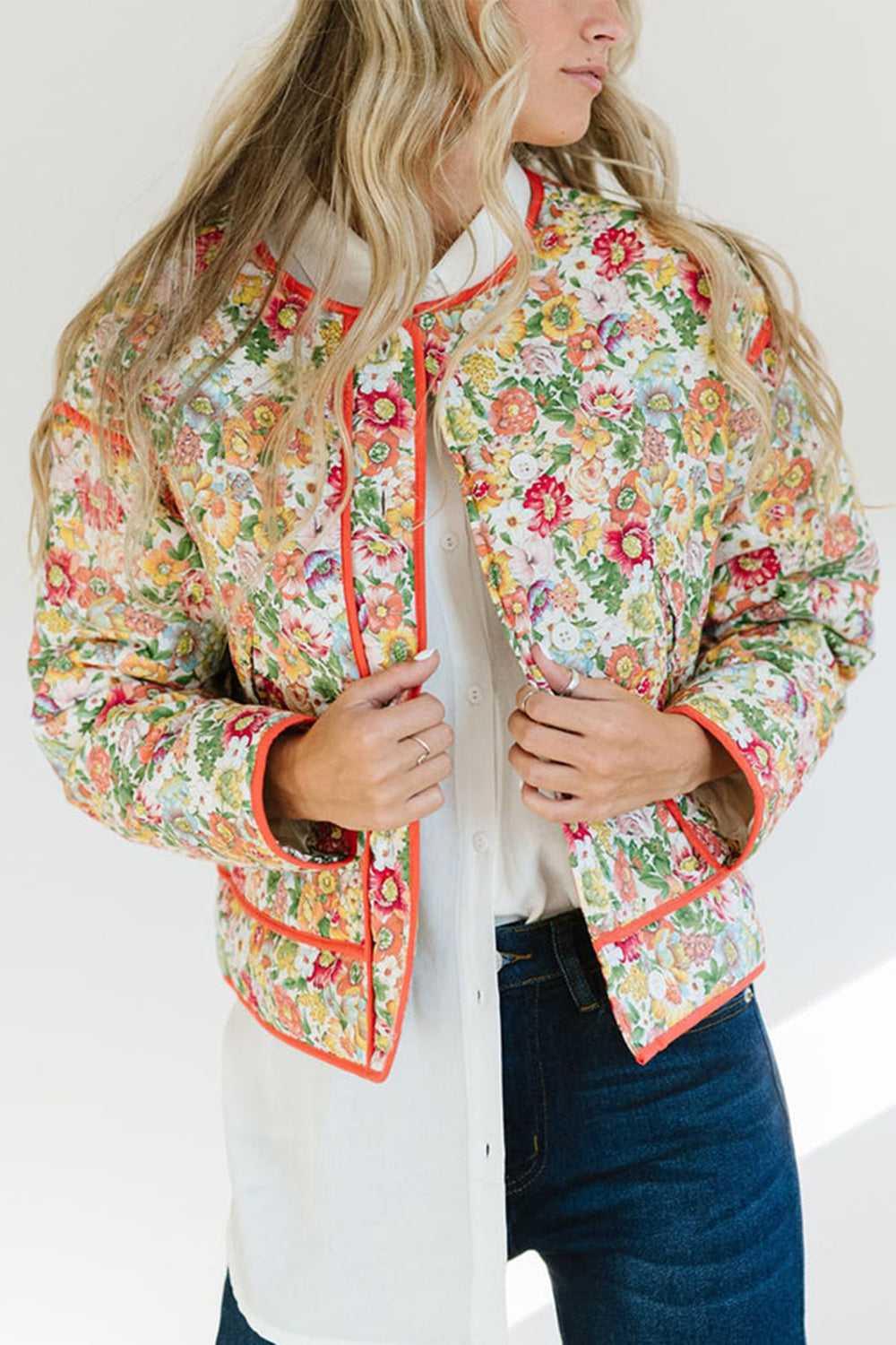 Floral Button Up Long Sleeve Winter Coat -- 