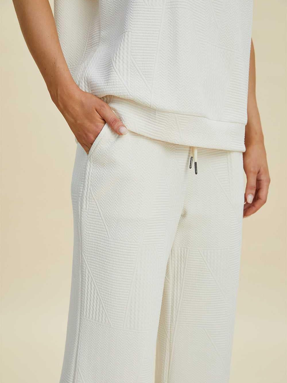 Double Take Full Size Pearl Detail Round Neck Top and Pants Set -- 