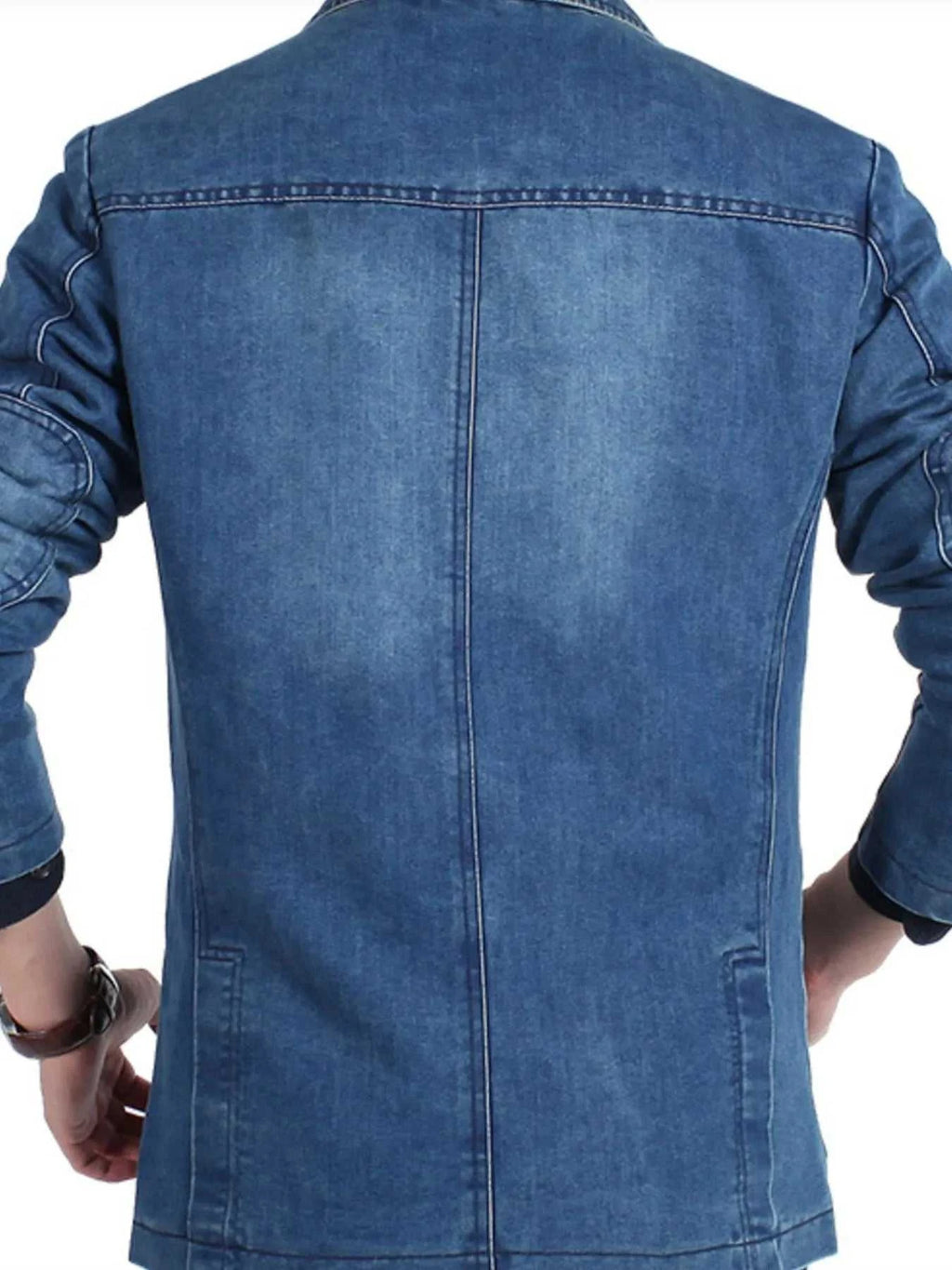 Men's Plus Size Single-Breasted Denim Blazer Jacket