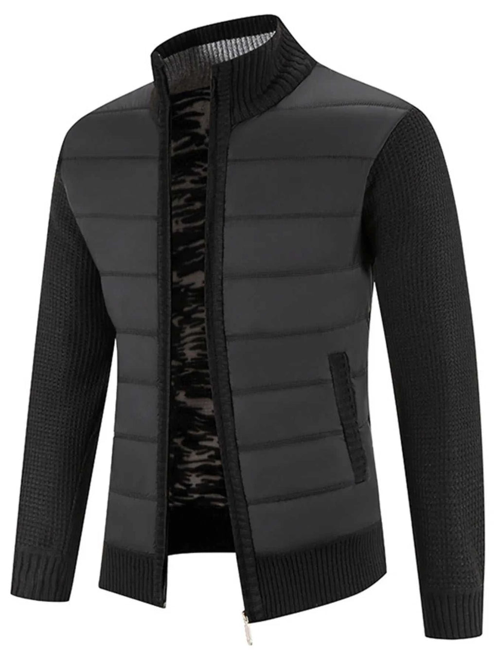 Men's Plus Size Quilted Knit Bomber Jacket with Stand Collar