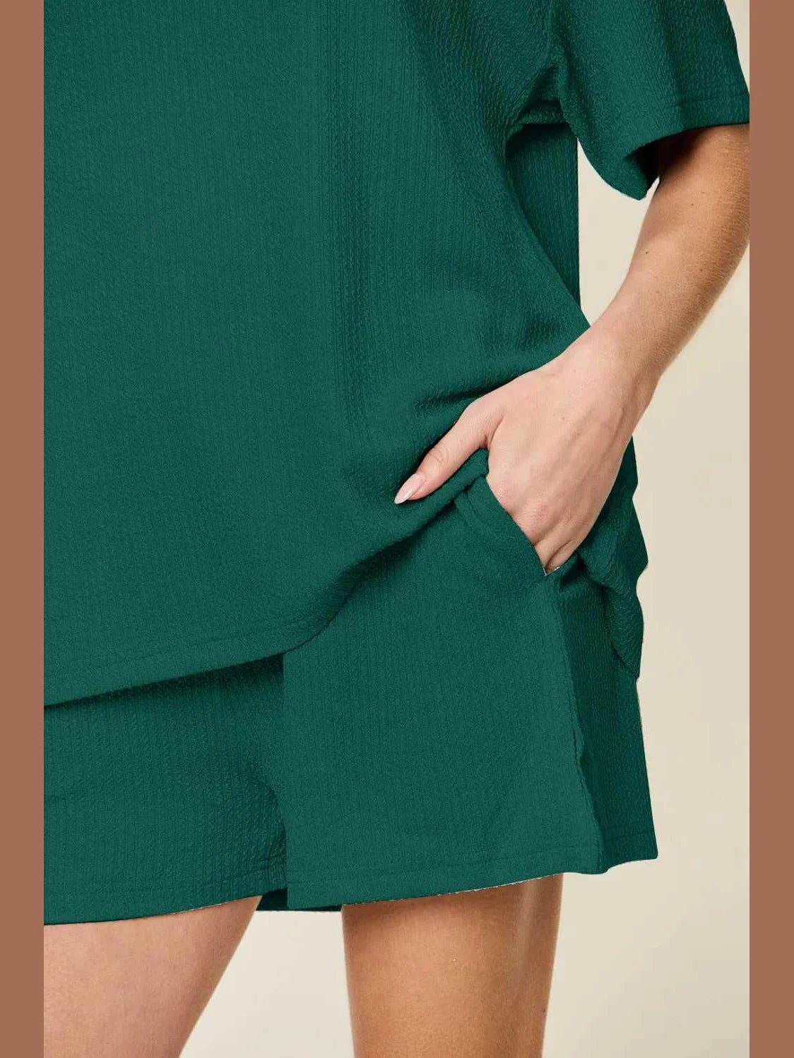 Double Take Basic style Round Neck Solid Set -- 