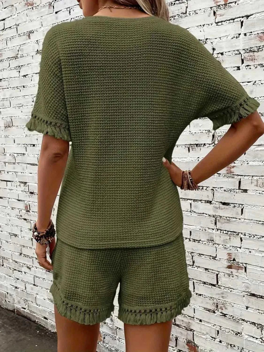 Tassel Round Neck Top and Shorts Set -- 