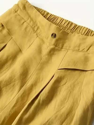 Full Size Half Elastic Waist Wide Leg Pants -- 