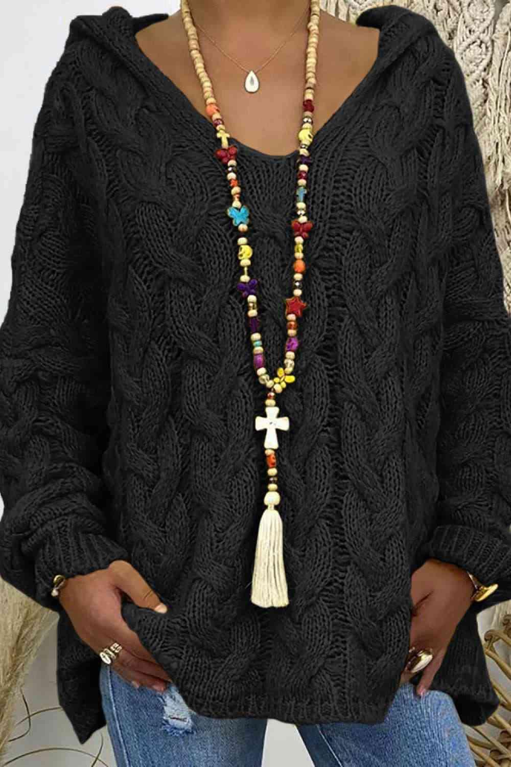 Cable-Knit Hooded Sweater -- 