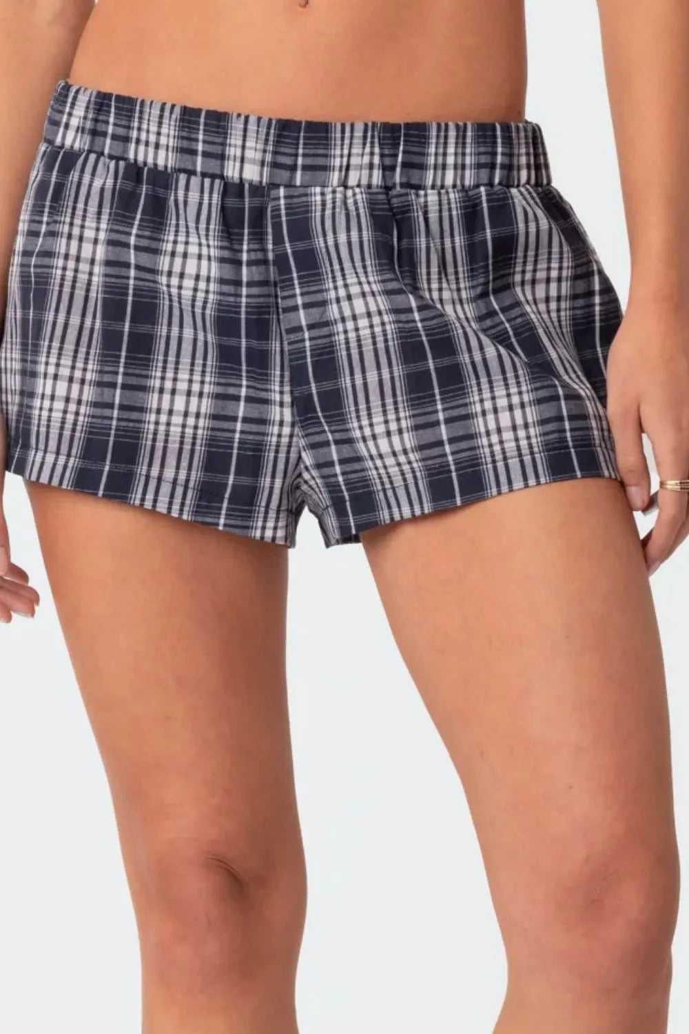 Plaid Elastic Waist Shorts -- 