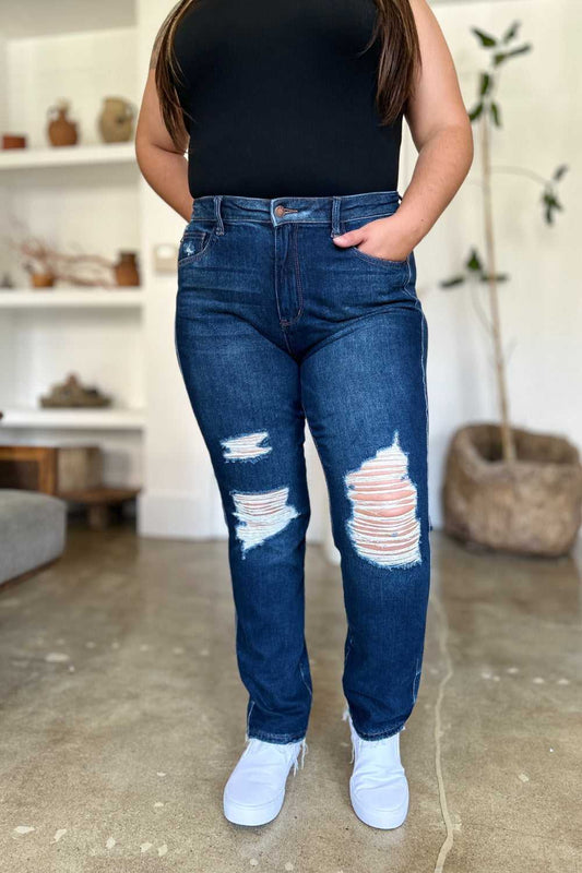 Judy Blue Full Size High Waist Rigid Magic Distress Straight Jeans