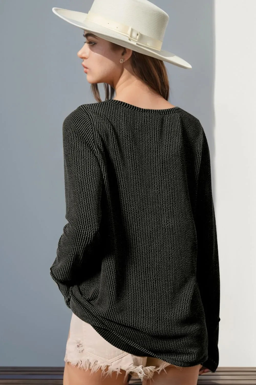 Double Take Full Size Notched Thumbhole Long Sleeve T-Shirt -- 