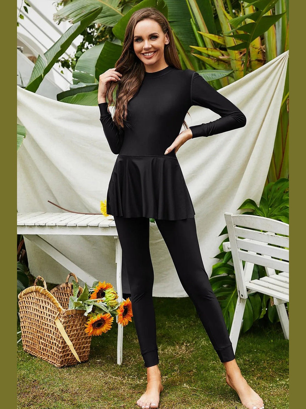 Mock Neck Long Sleeve One-Piece Swimwear