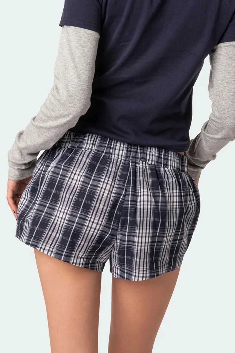 Plaid Elastic Waist Shorts