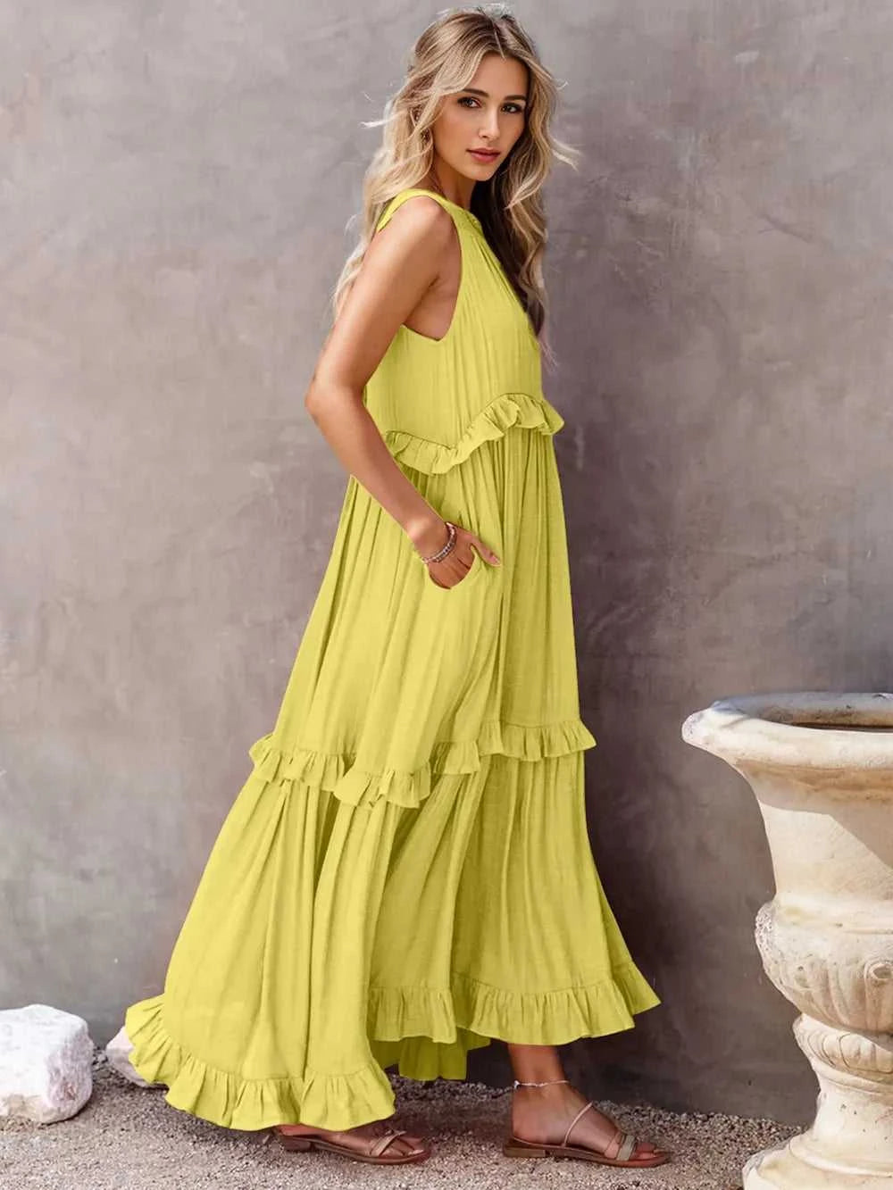 Ruffled Sleeveless Tiered Maxi Dress with Pockets - product_type from hopeford-streams.myshopify.com