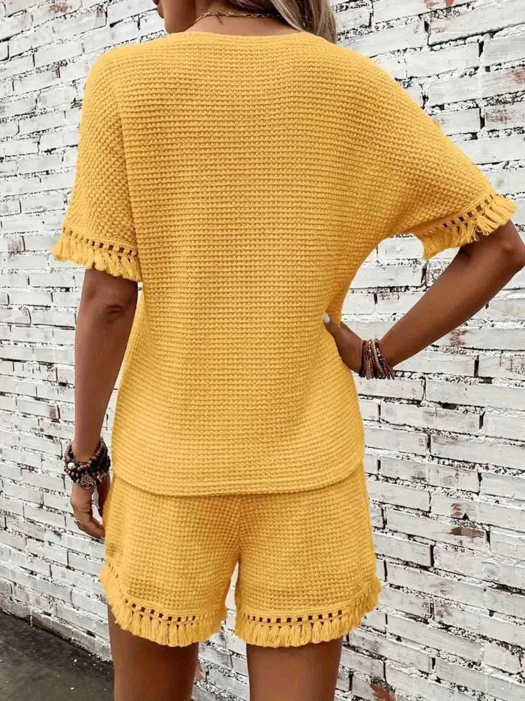 Tassel Round Neck Top and Shorts Set -- 