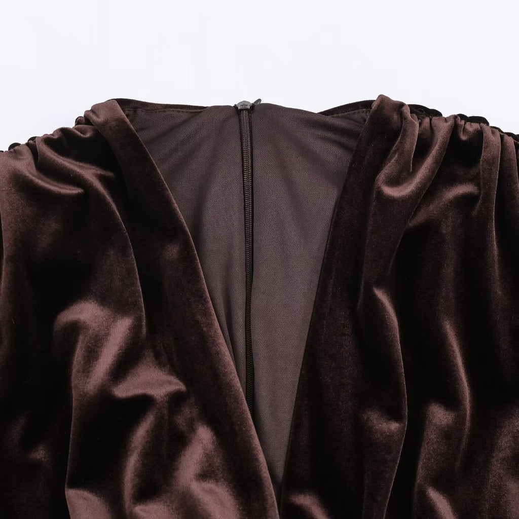 Wrinkled Velvet Midi Dress for Women