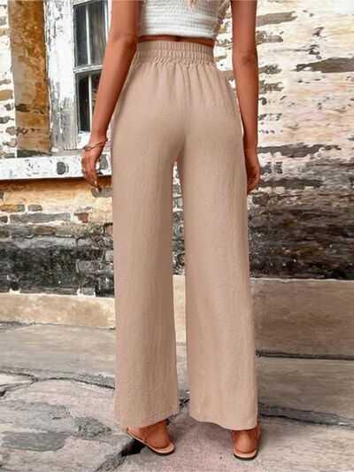 Tied High Waist Wide Leg Pants with Pockets -- 