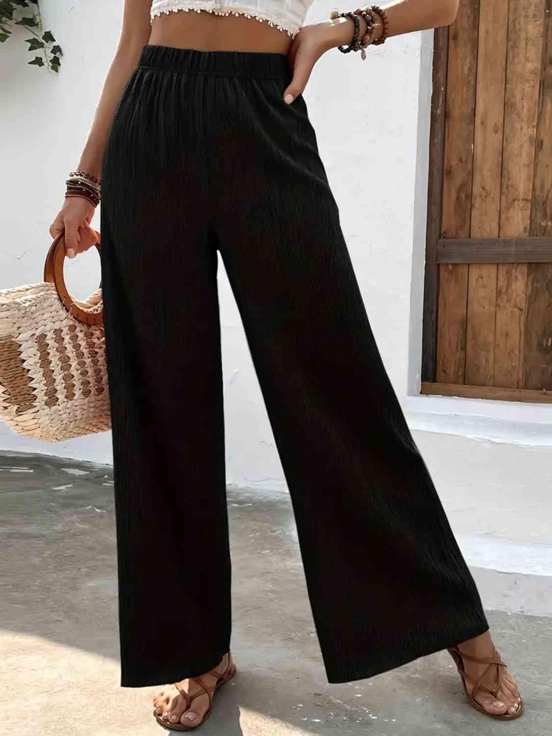 Full Size High Waist Wide Leg Pants -- 