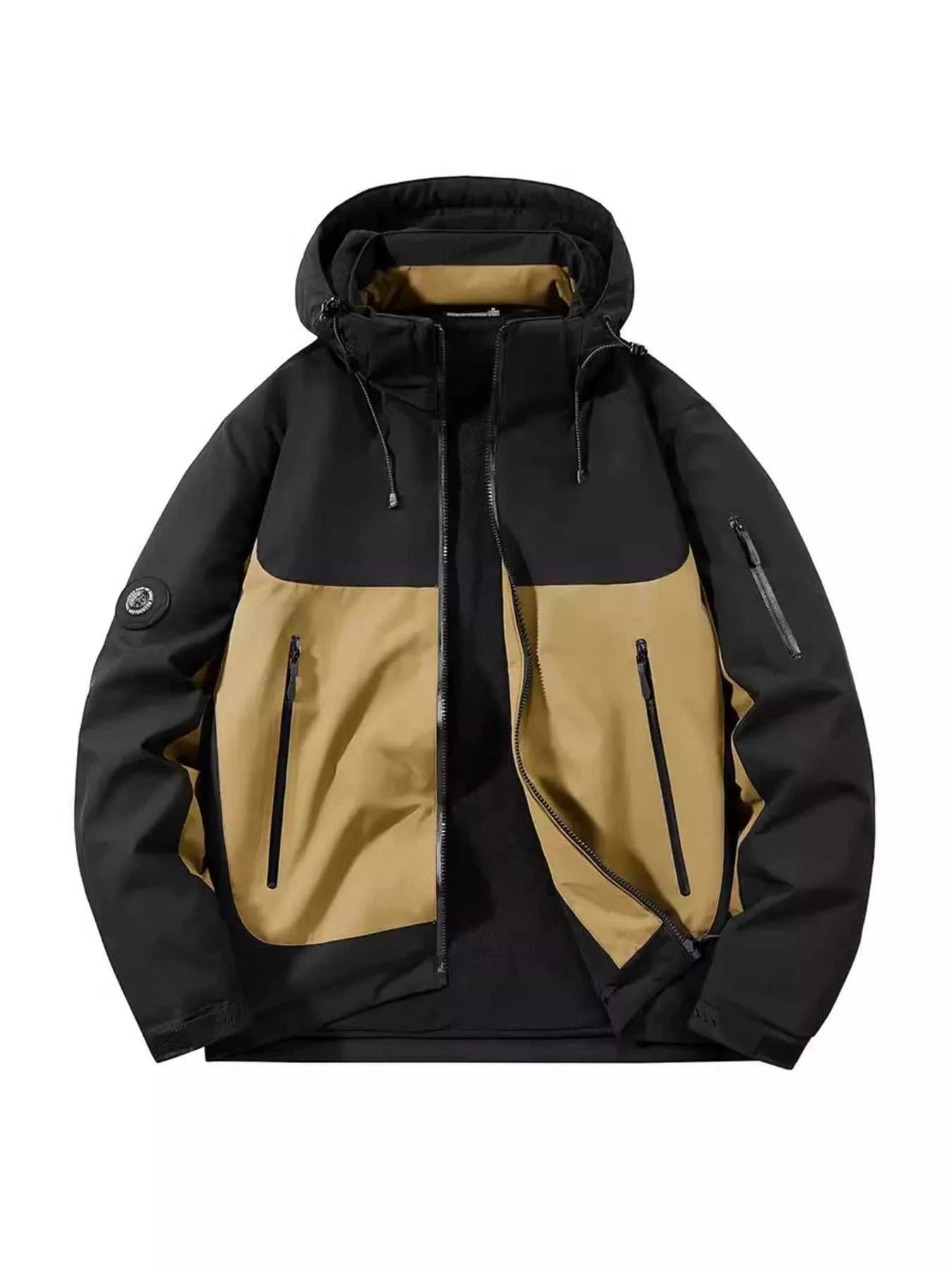 Men's Plus Size Hooded Color Block Windproof Jacket