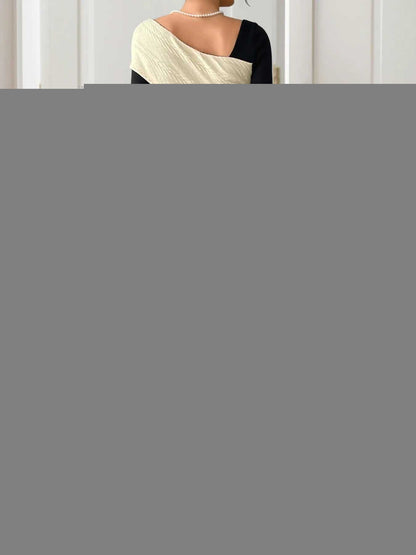 Asymmetrical Contrast Long Sleeve Dress
