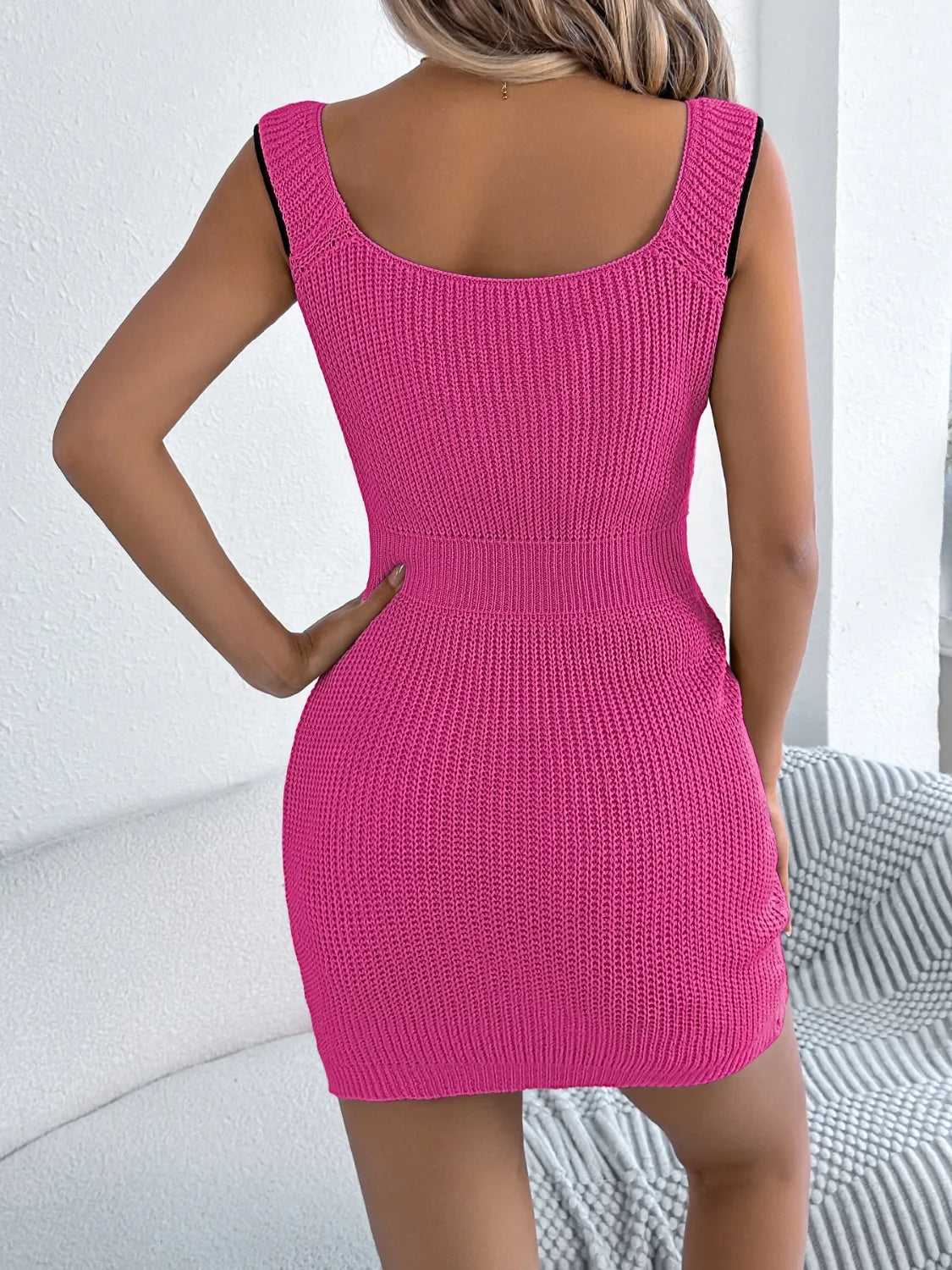 Contrast Trim Wide Strap Sweater Mini Dress