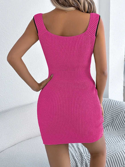 Contrast Trim Wide Strap Sweater Mini Dress