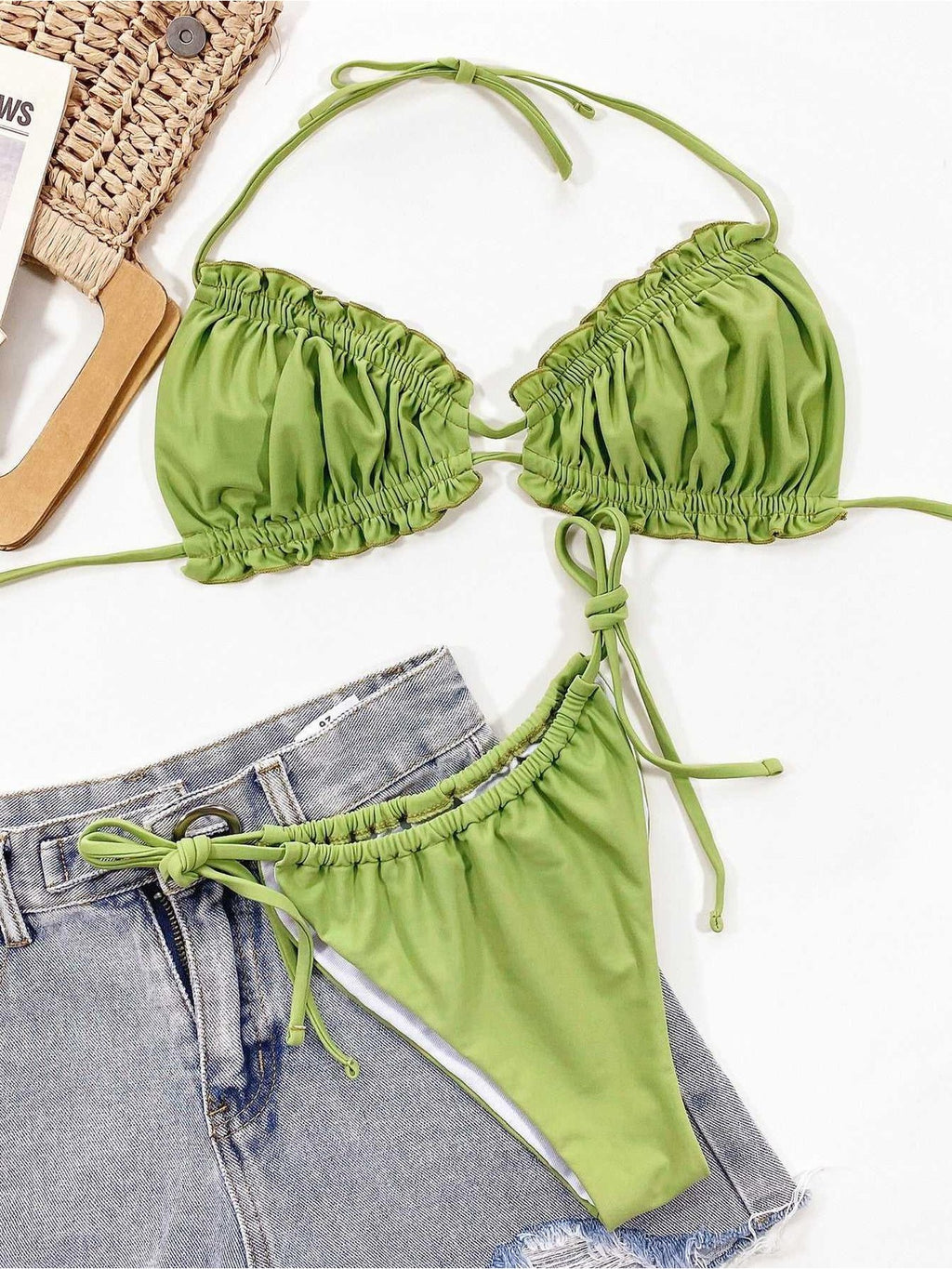 Frill Trill Halter Neck Bikini Set -- 
