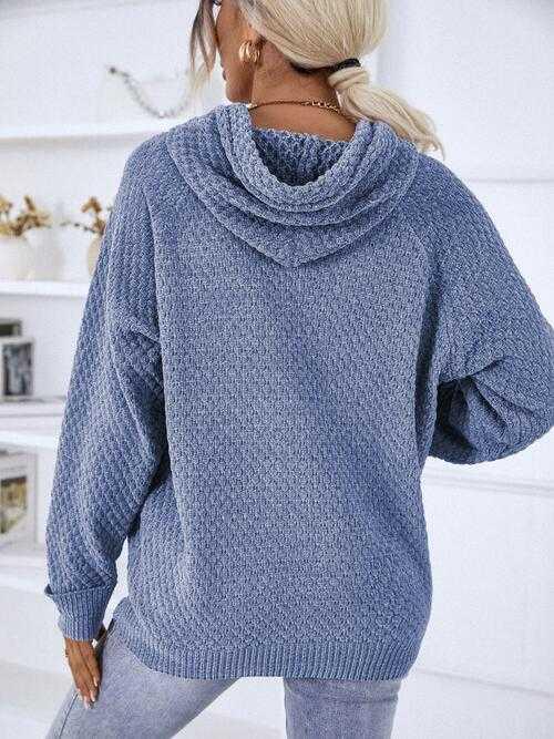 Texture Drawstring Long Sleeve Hooded Sweater -- 