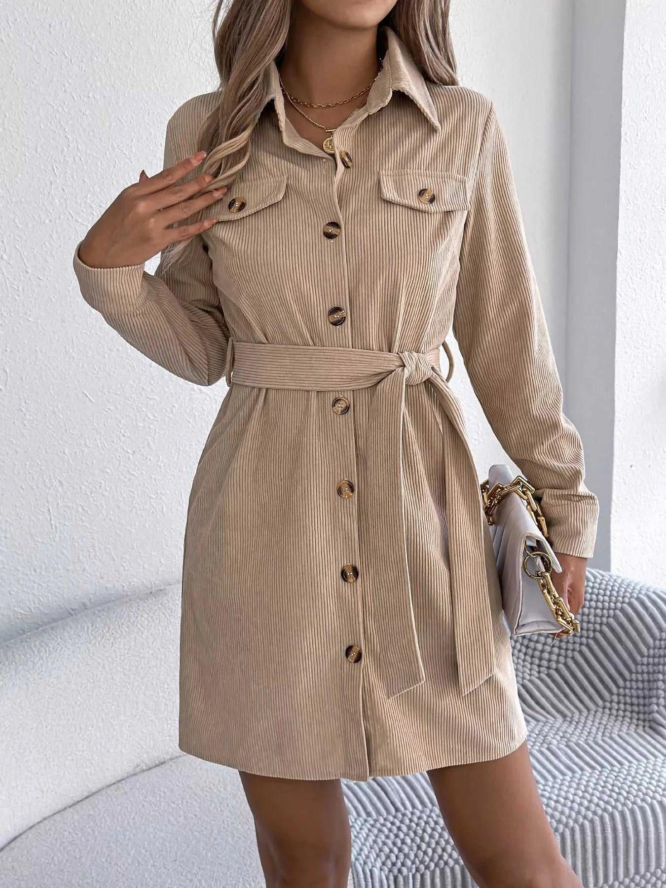 Button-Front Corduroy Shirt Dress -- 