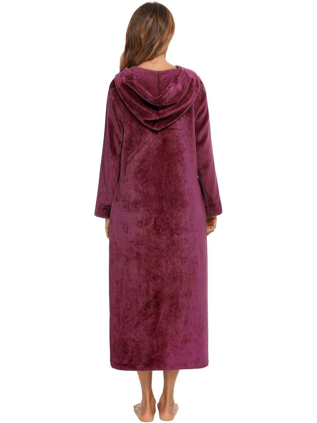 Zip Front Hooded Night Dress with Pockets -- 