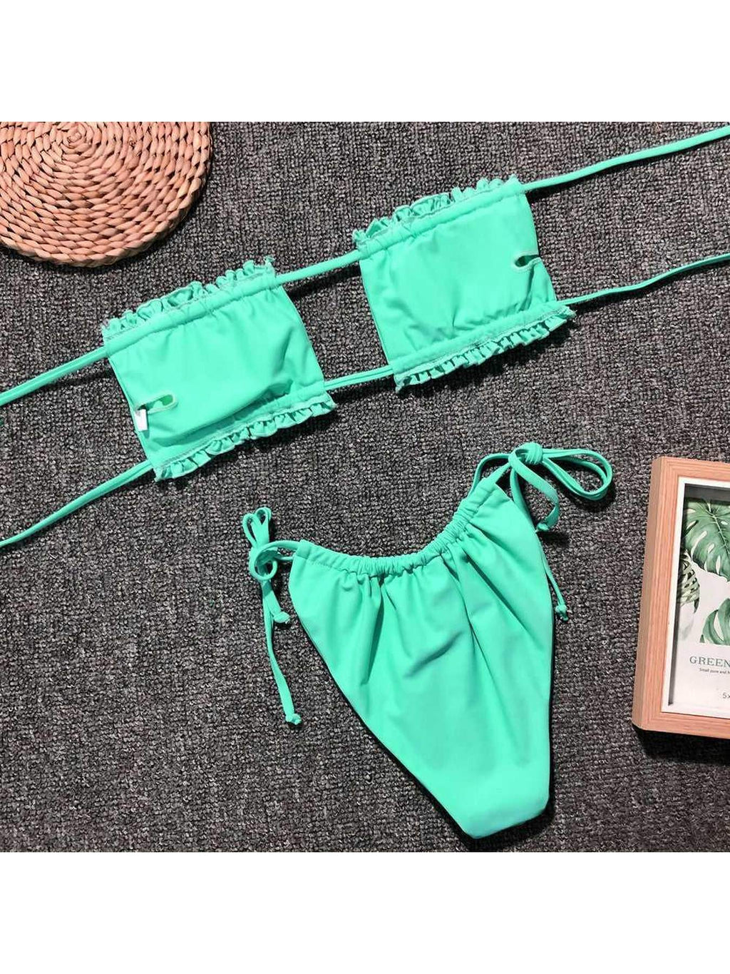 Frill Trim Ruched Bikini Set -- 