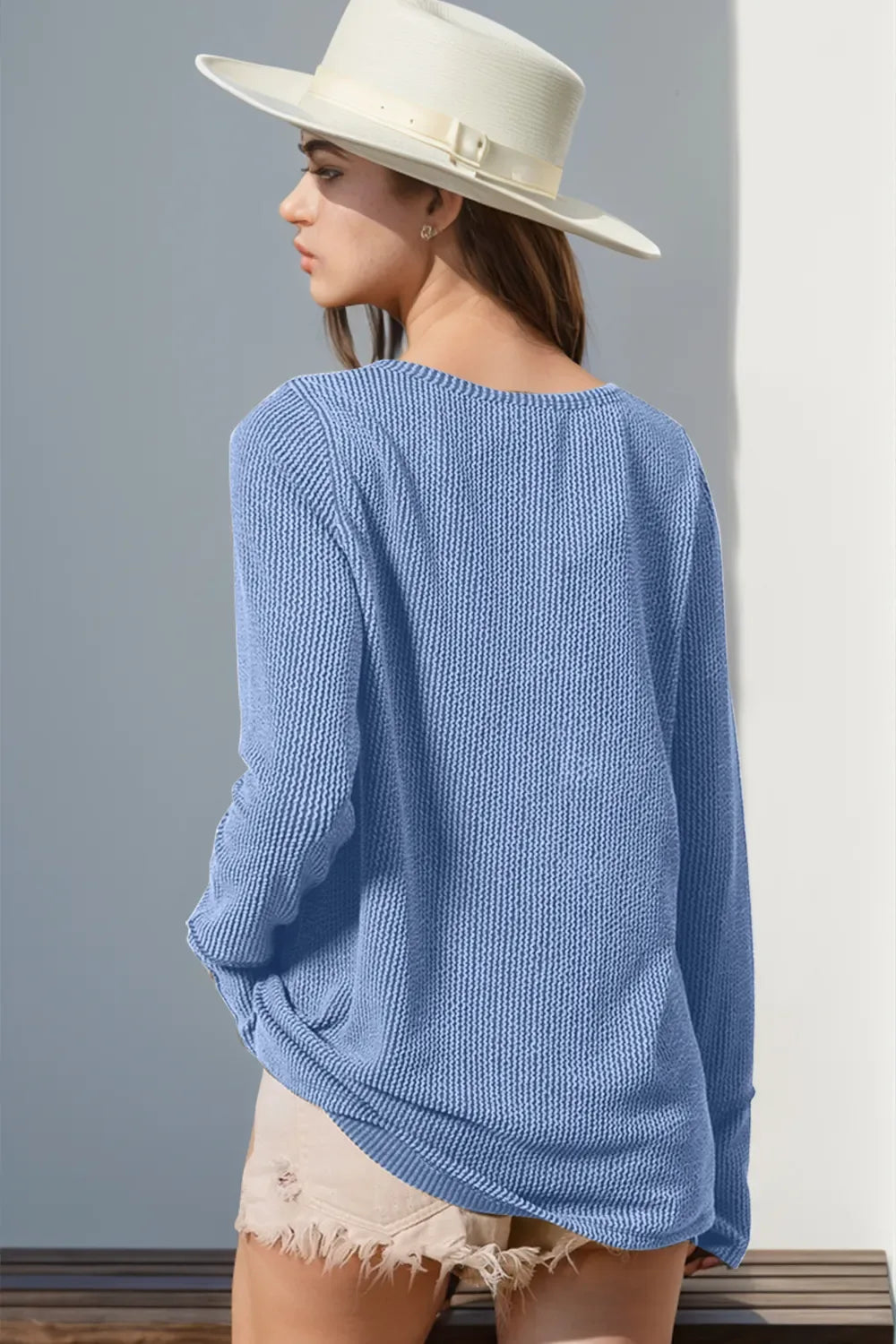 Double Take Full Size Notched Thumbhole Long Sleeve T-Shirt -- 