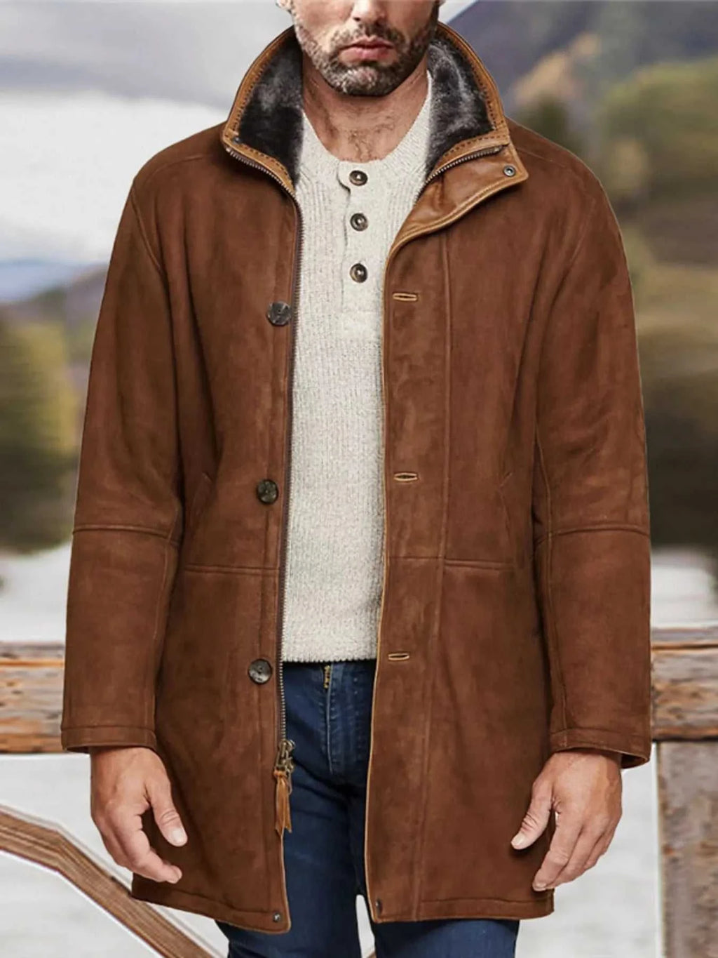 Men's Plus Size Zip Up Long Sleeve Coat