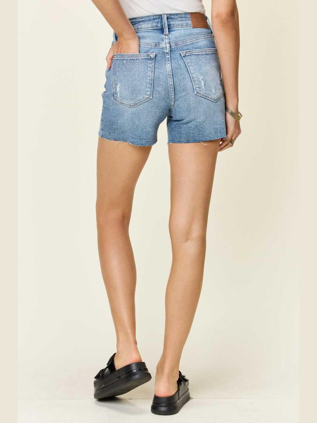 Judy Blue Full Size High Waist Rhinestone Decor Denim Shorts -- 
