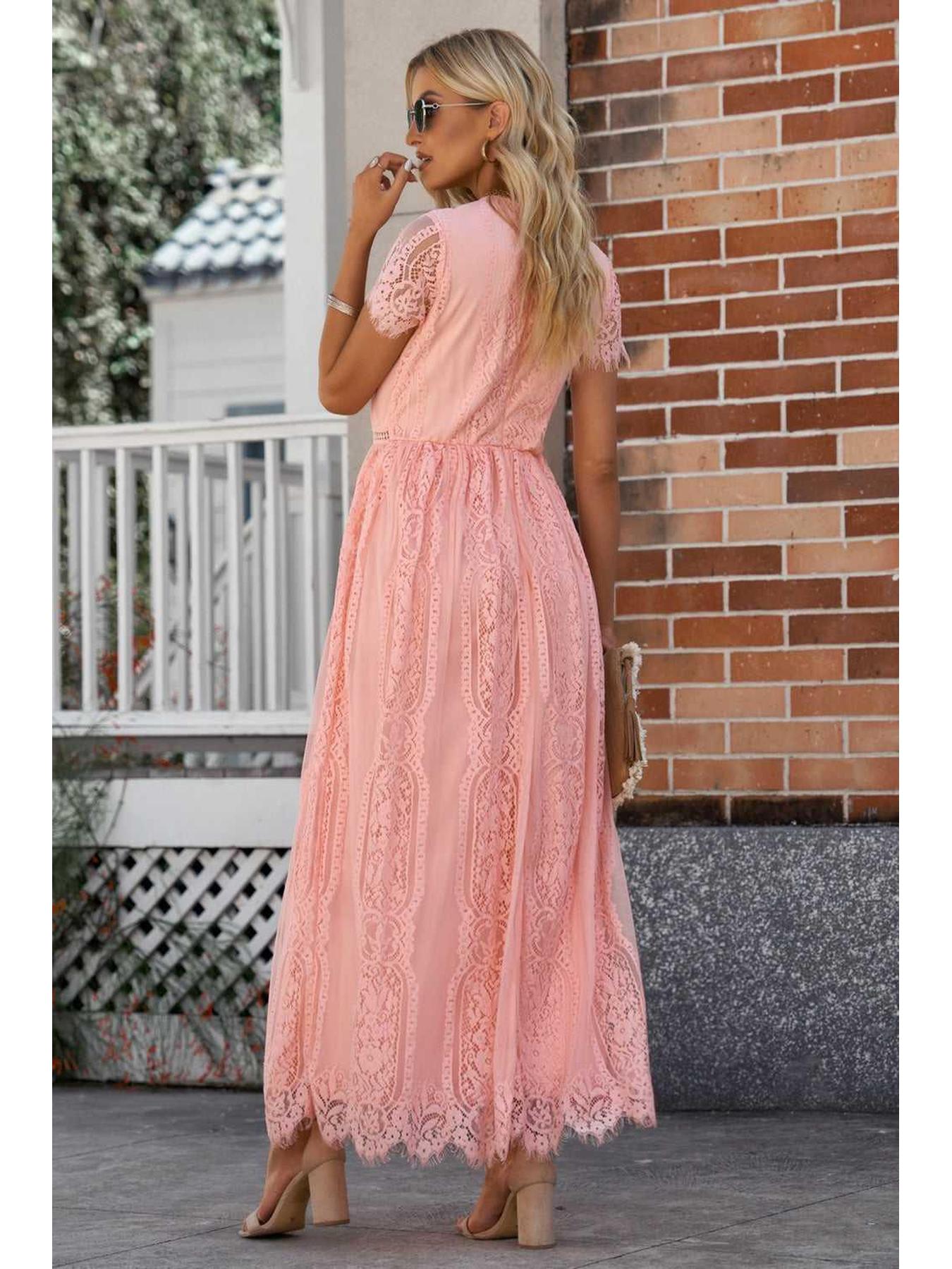 Scalloped Trim Lace Plunge Dress -- 