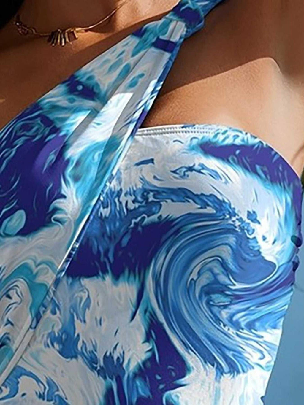 FAM-FAM Cutout Printed One-Shoulder One-Piece Swimwear -- 