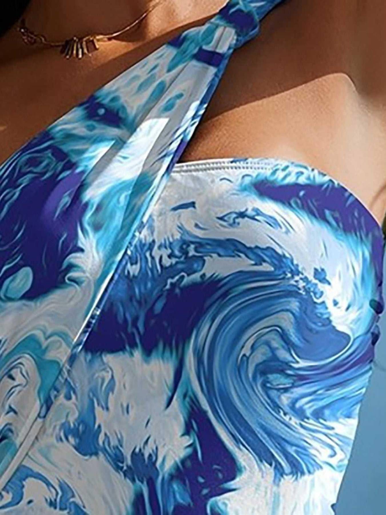 FAM-FAM Cutout Printed One-Shoulder One-Piece Swimwear -- 