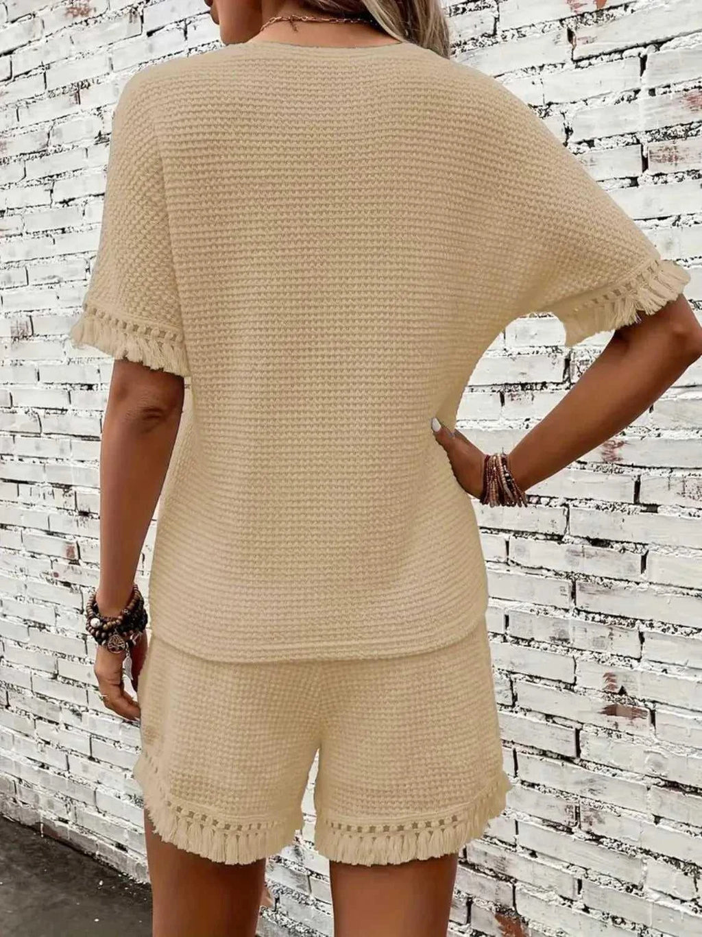 Tassel Round Neck Top and Shorts Set -- 