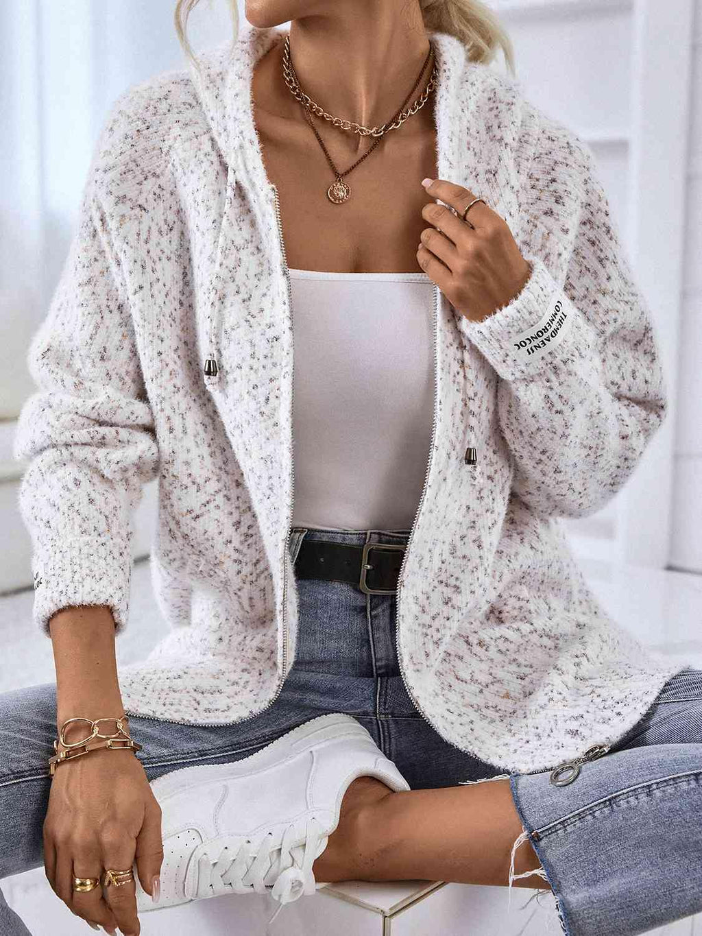 Zip-Up Hooded Sweater -- 