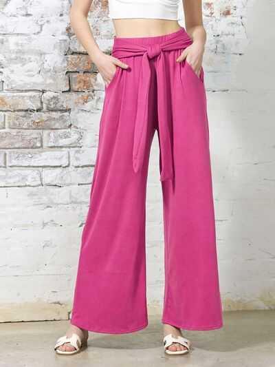 Tied Wide Leg Pants with Pockets -- 