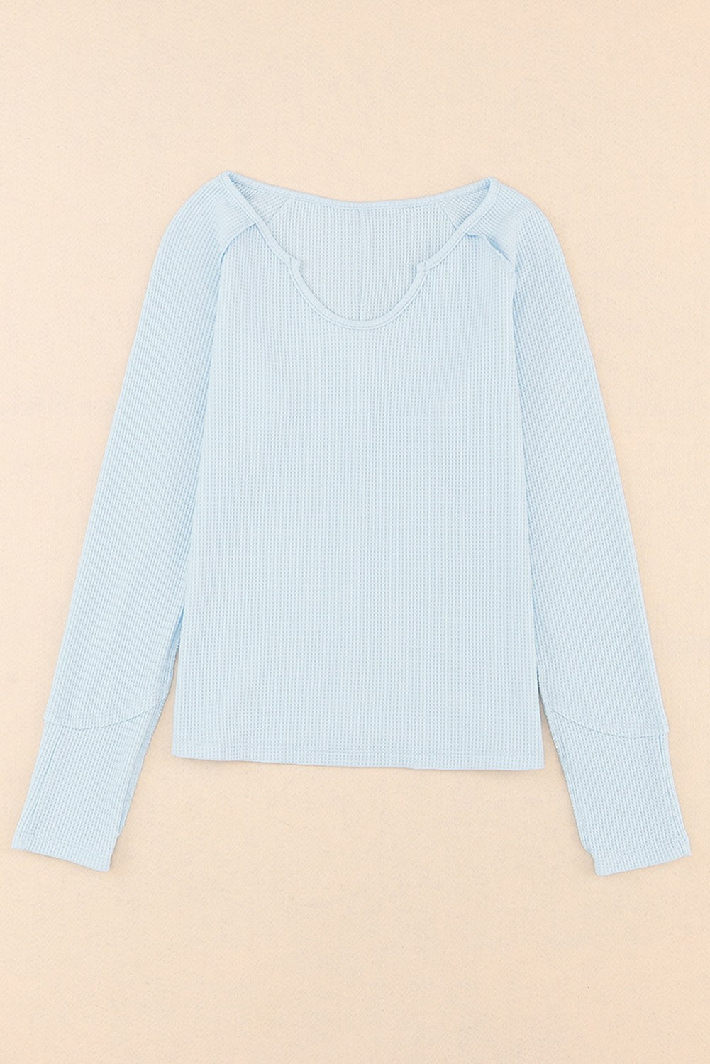 Sky Blue Mineral Wash Long Sleeve V-Neck Top