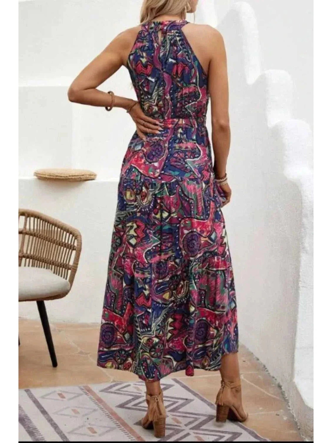 Tied Floral Sleeveless Dress -- 
