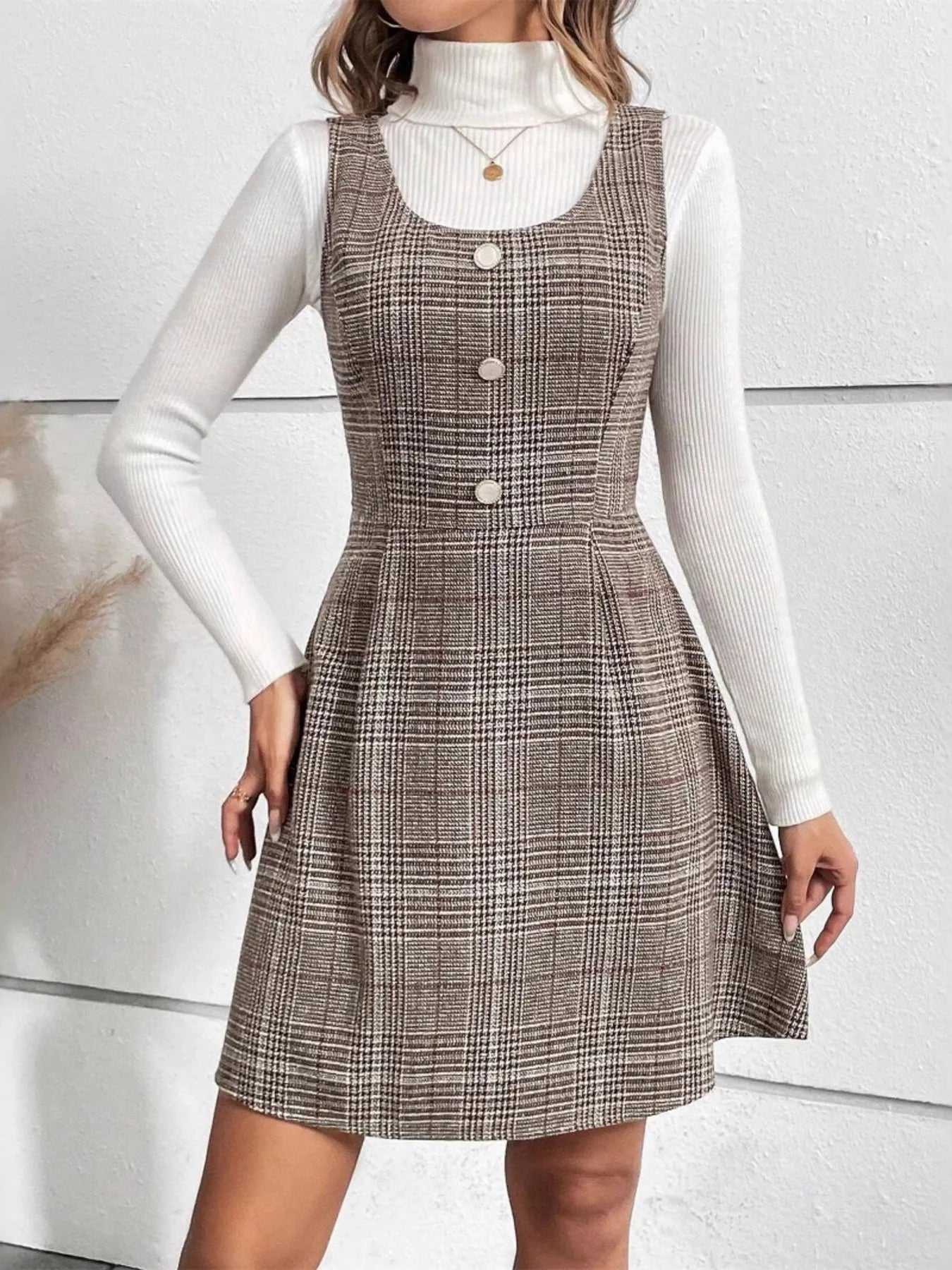 Plaid Wide Strap Mini Dress