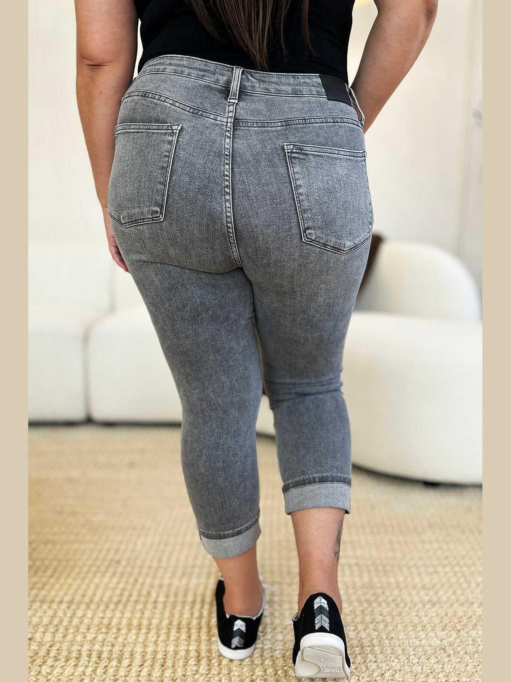 Judy Blue Full Size Button Fly High Waist Cuffed Capris -- 