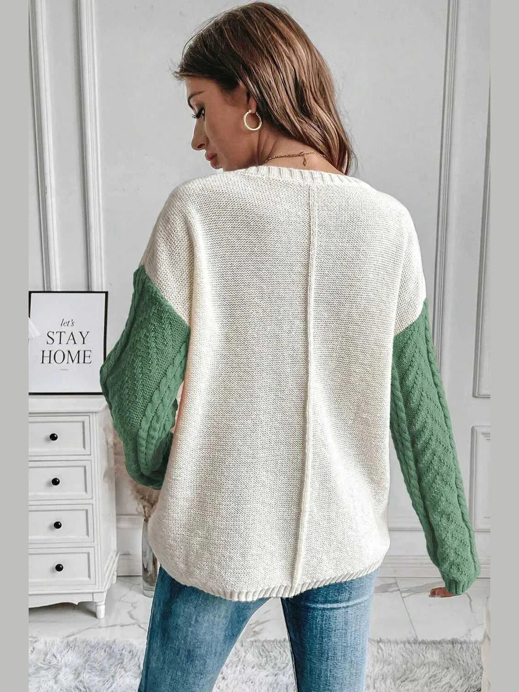 Double Take Full Size Color Block Drop Shoulder Sweater -- 