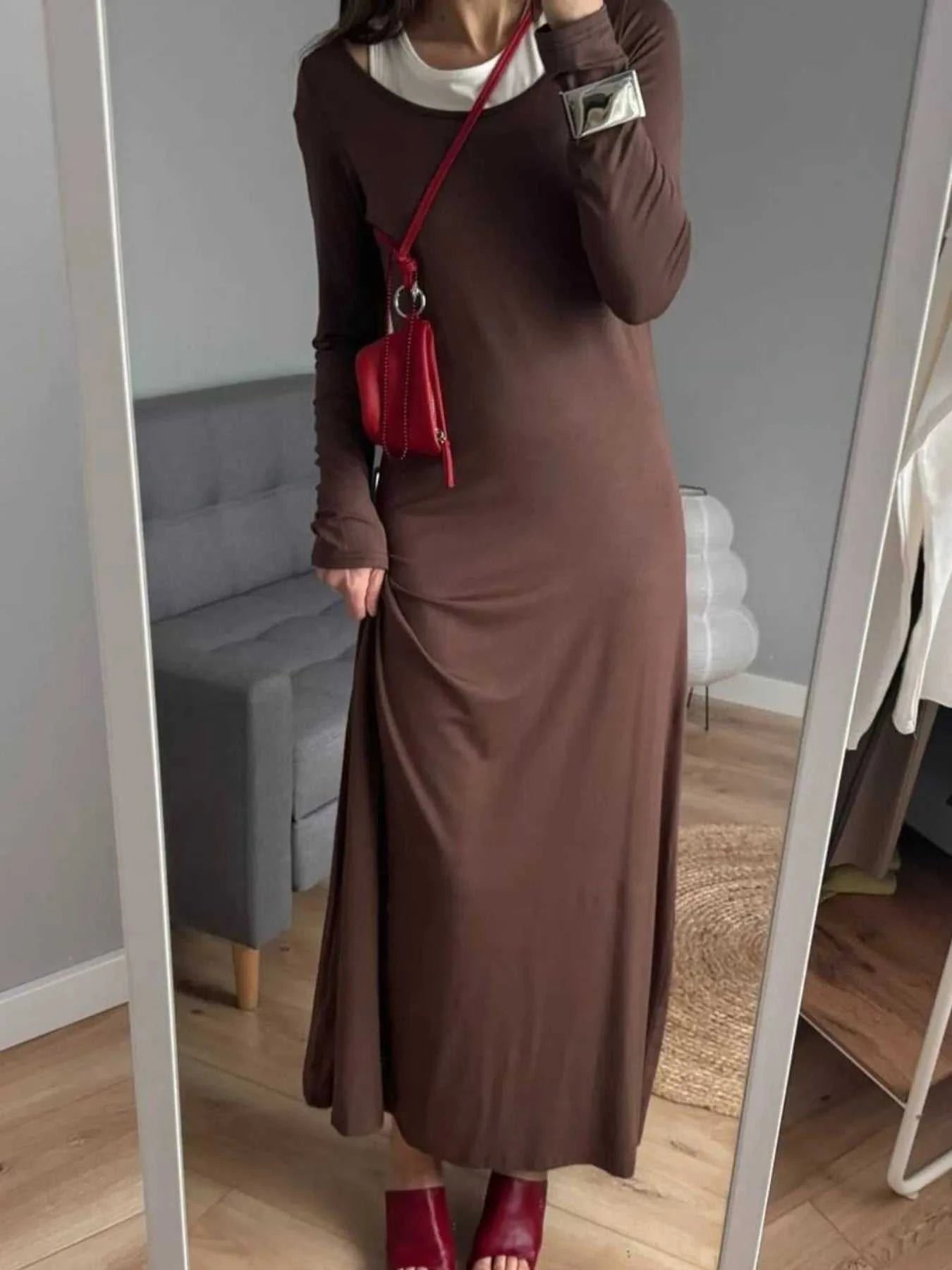 Contrast Long Sleeve Maxi Dress